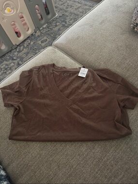 LOFT Brown V-Neck Short Sleeve Tee